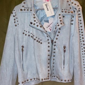 Studded suede jacket new with tags baby blue mick